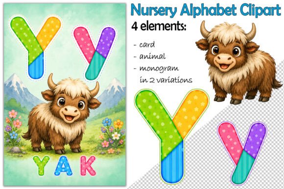 Download Alphabet Clipart Letter Y, Cute Yak PNG - Premium Bundle