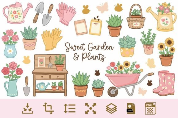 Download Sweet Garden Clipart PNG &amp; SVG Bundle - Garden Collection